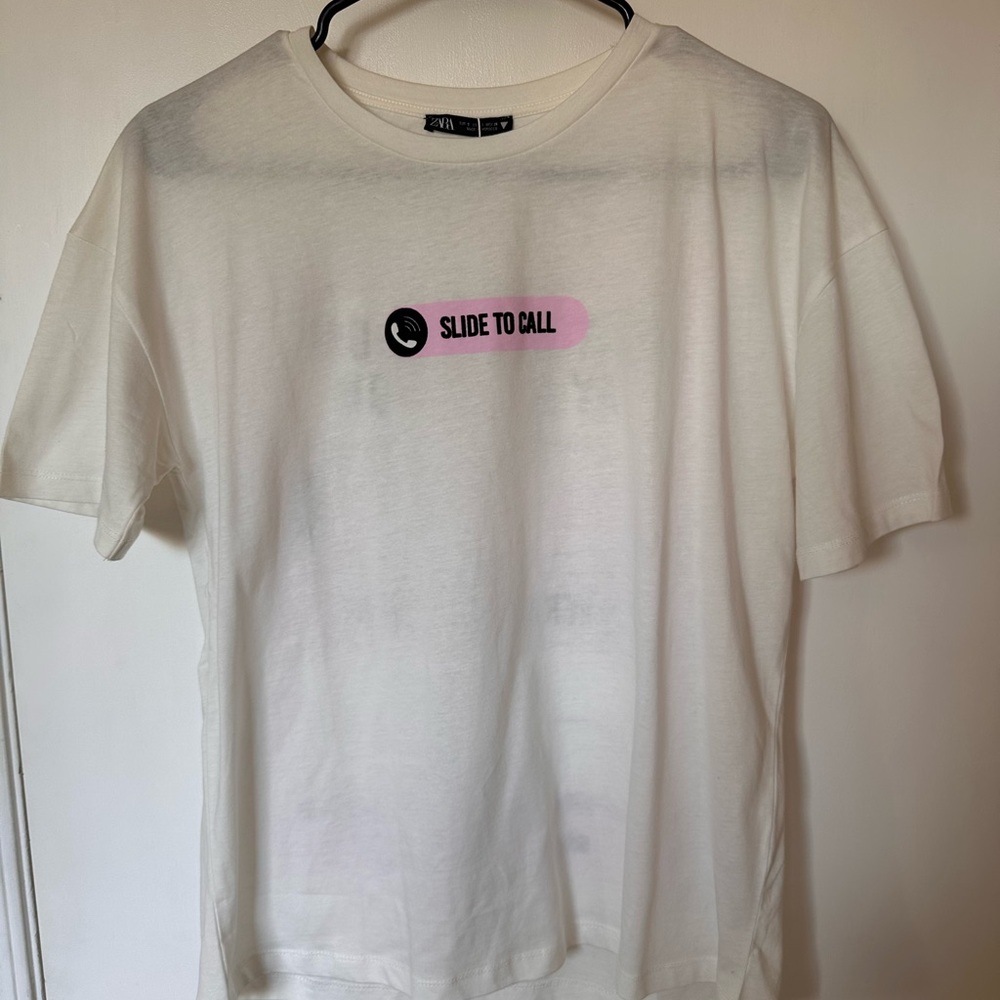 Zara Pink and White Polo T-Shirt Relaxed Fit